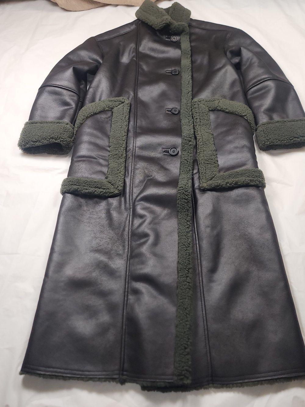 Topshop Black Trench Coat with Olive Trim